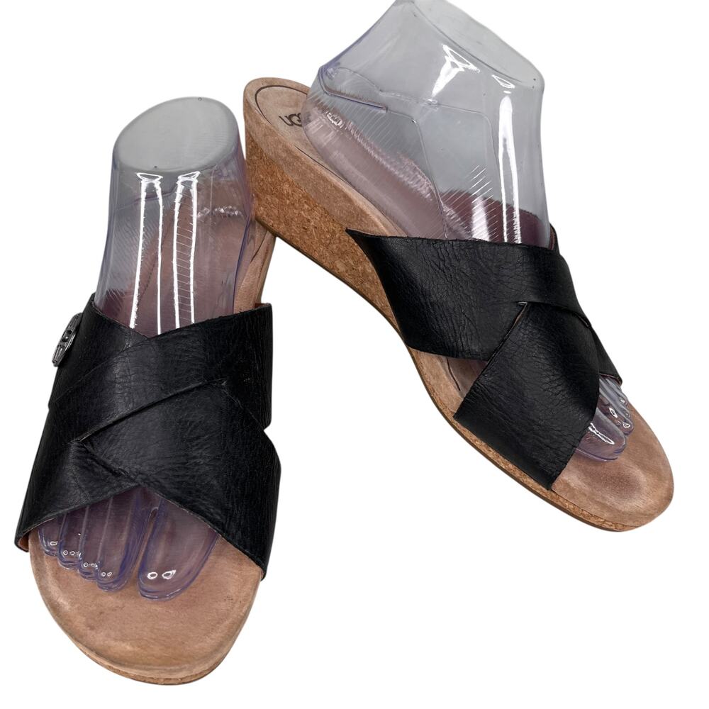 UGG LYRA Wedge Sandals 11 Black Criss Cross Slides 1009854